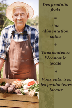 une affiche de d'un monsieur maraicher qui rapporte des bons produits du jardin