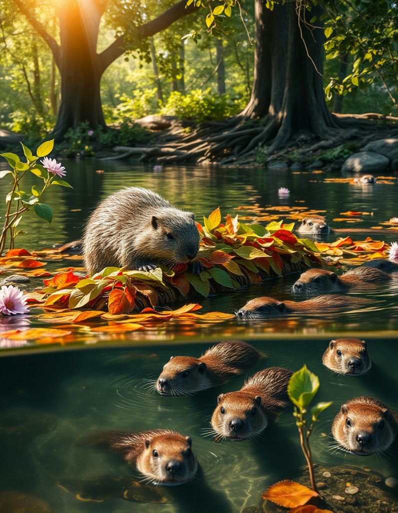 vie aquatique des 8 castors qui prennent du bon temps
